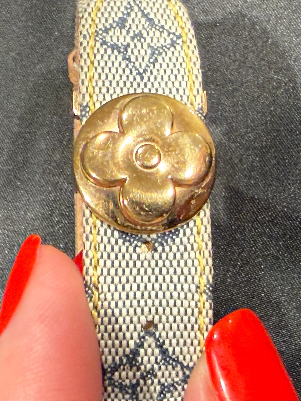 Louis Vuitton Mini Lin Monogram Good Luck Wish Bracelet Gold Flower Clasp - Picture 10 of 16